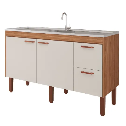 Gabinete de Cozinha Slim Freijó/Off White de 1,44m MGM